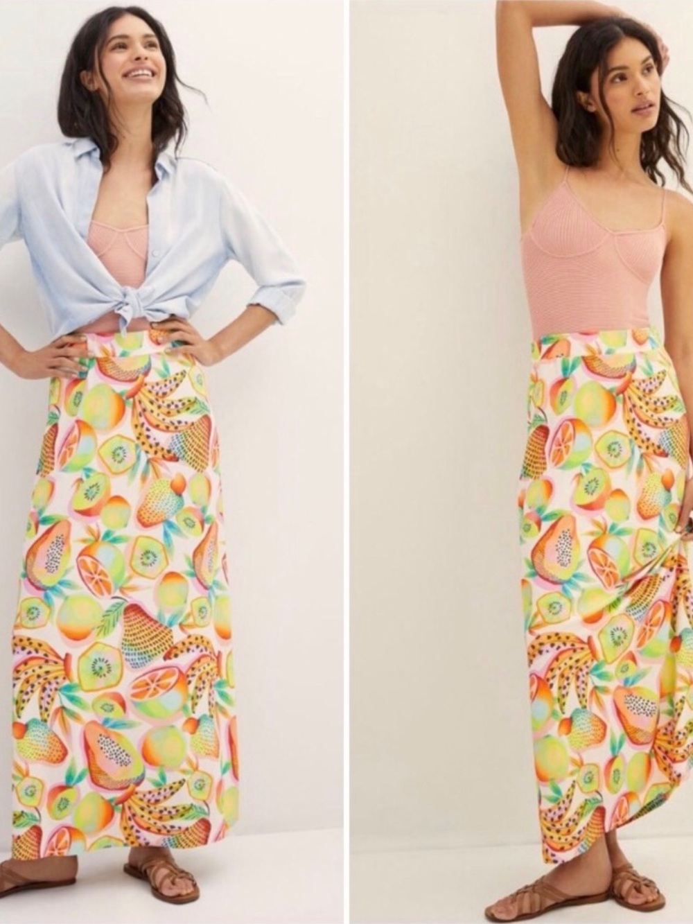 FARM Rio for Anthropologie Fruit Multicolor Print Maxi Skirt XL